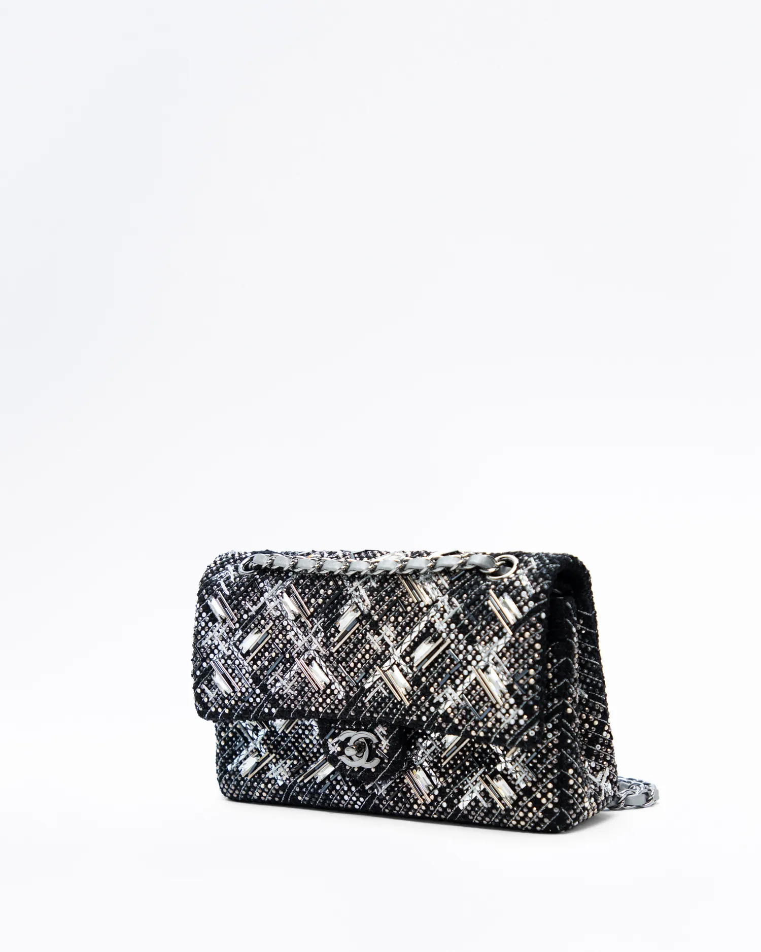 Tweed Crystal Classic Double Flap Bag