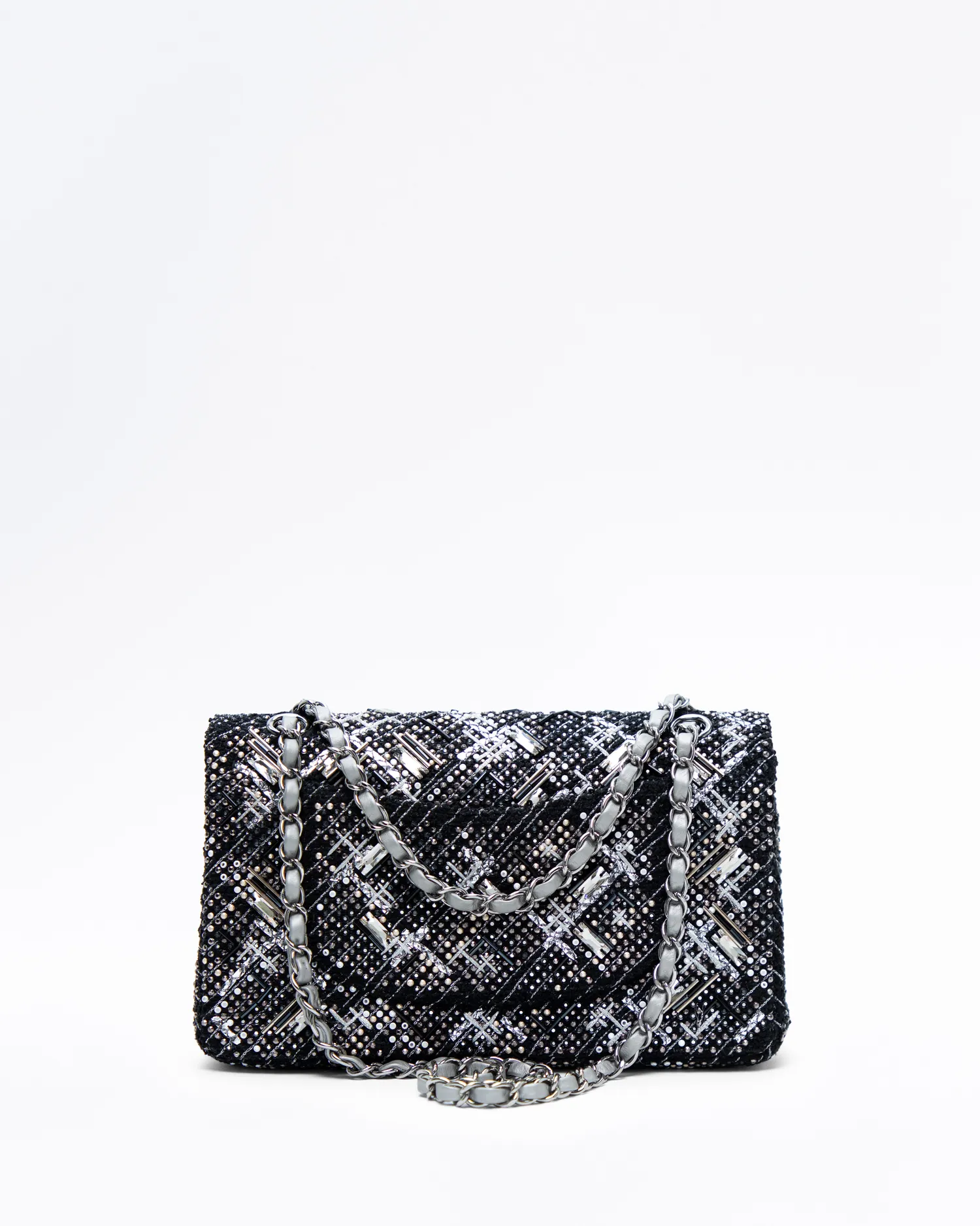 Tweed Crystal Classic Double Flap Bag