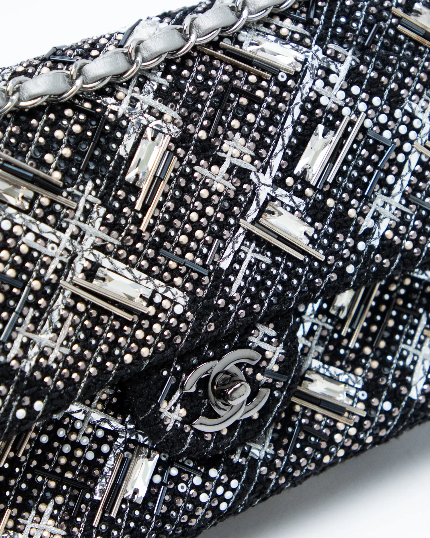 Tweed Crystal Classic Double Flap Bag
