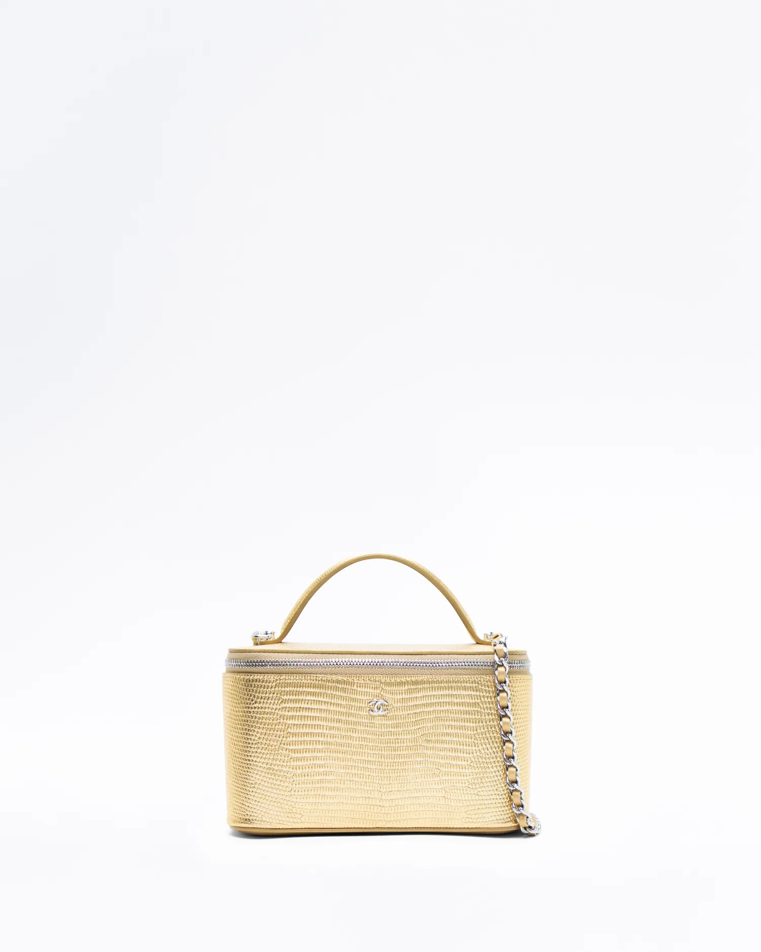 Lizard-Embossed Top Handle Vanity With Chain