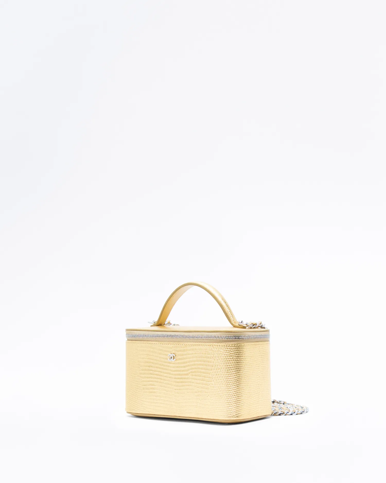 Lizard-Embossed Top Handle Vanity With Chain