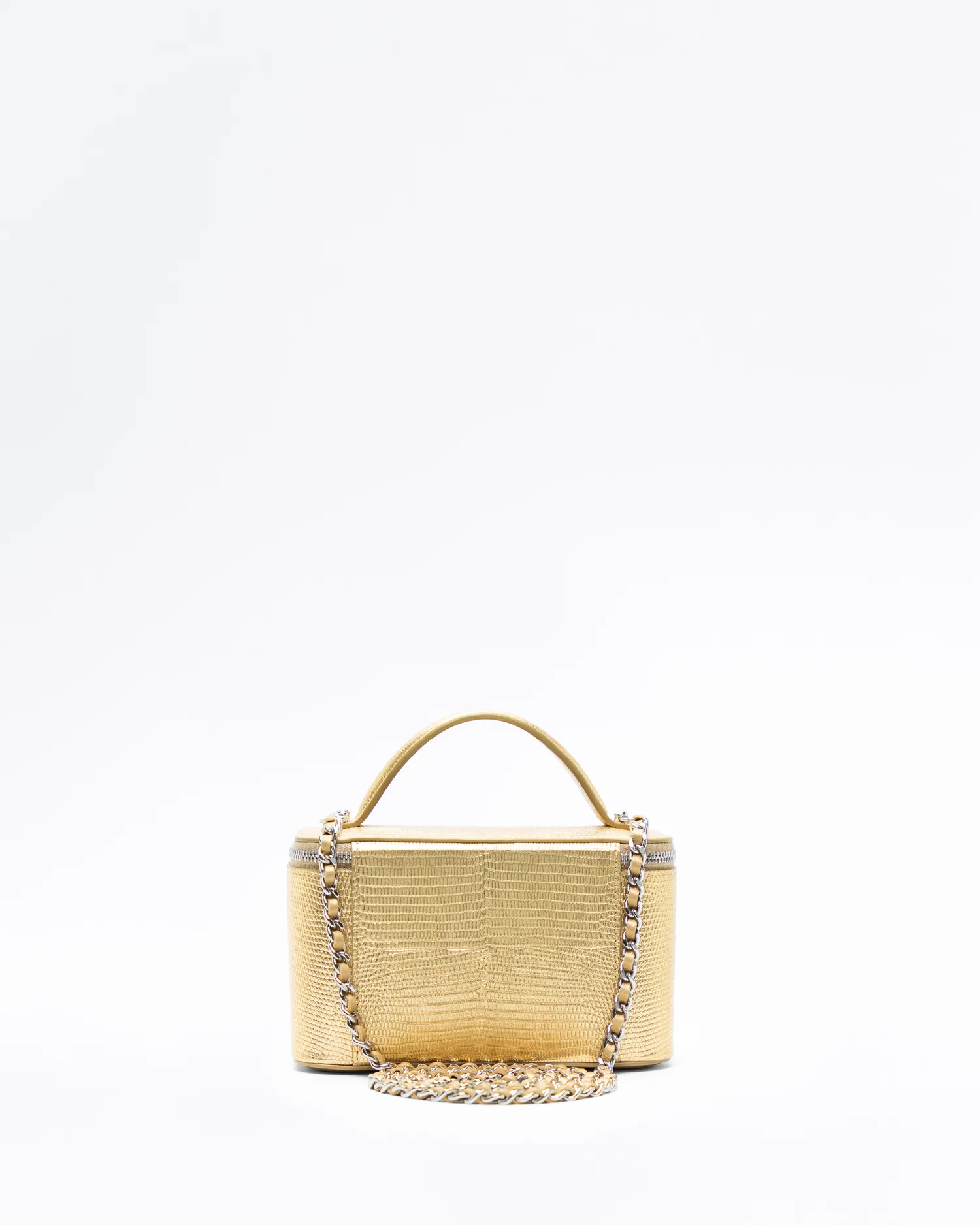 Lizard-Embossed Top Handle Vanity With Chain