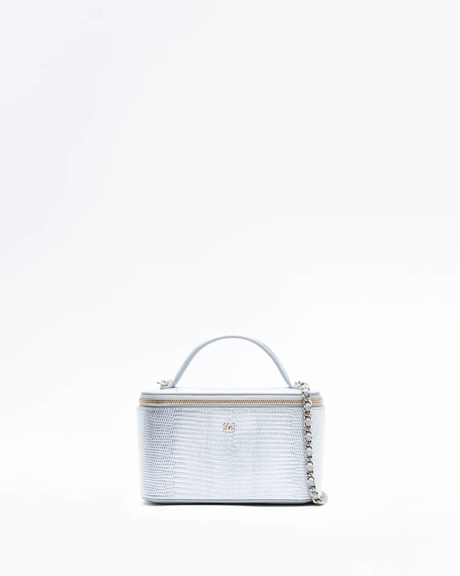 Lizard-Embossed Top Handle Vanity With Chain
