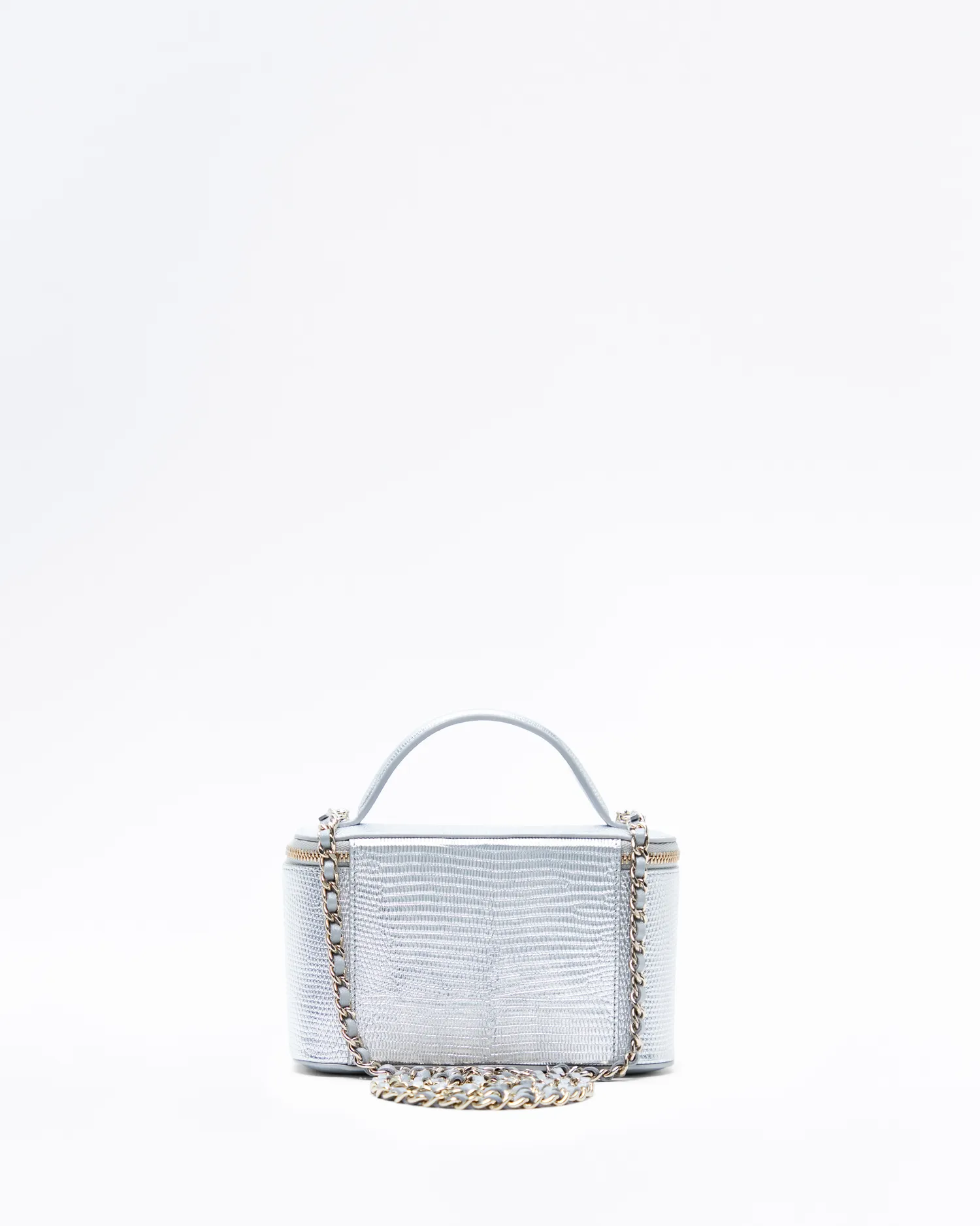 Lizard-Embossed Top Handle Vanity With Chain