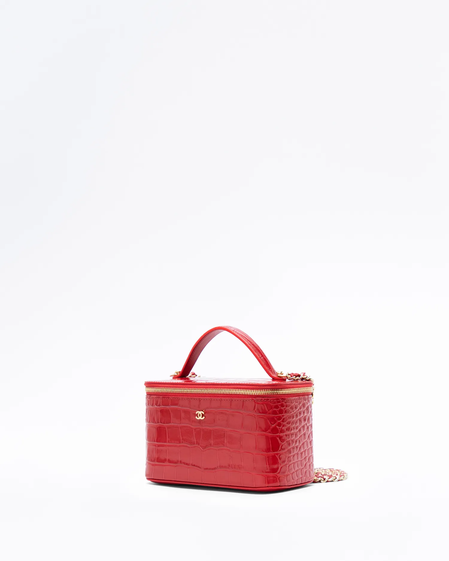 Croc-Embossed Top Handle Vanity With Chain