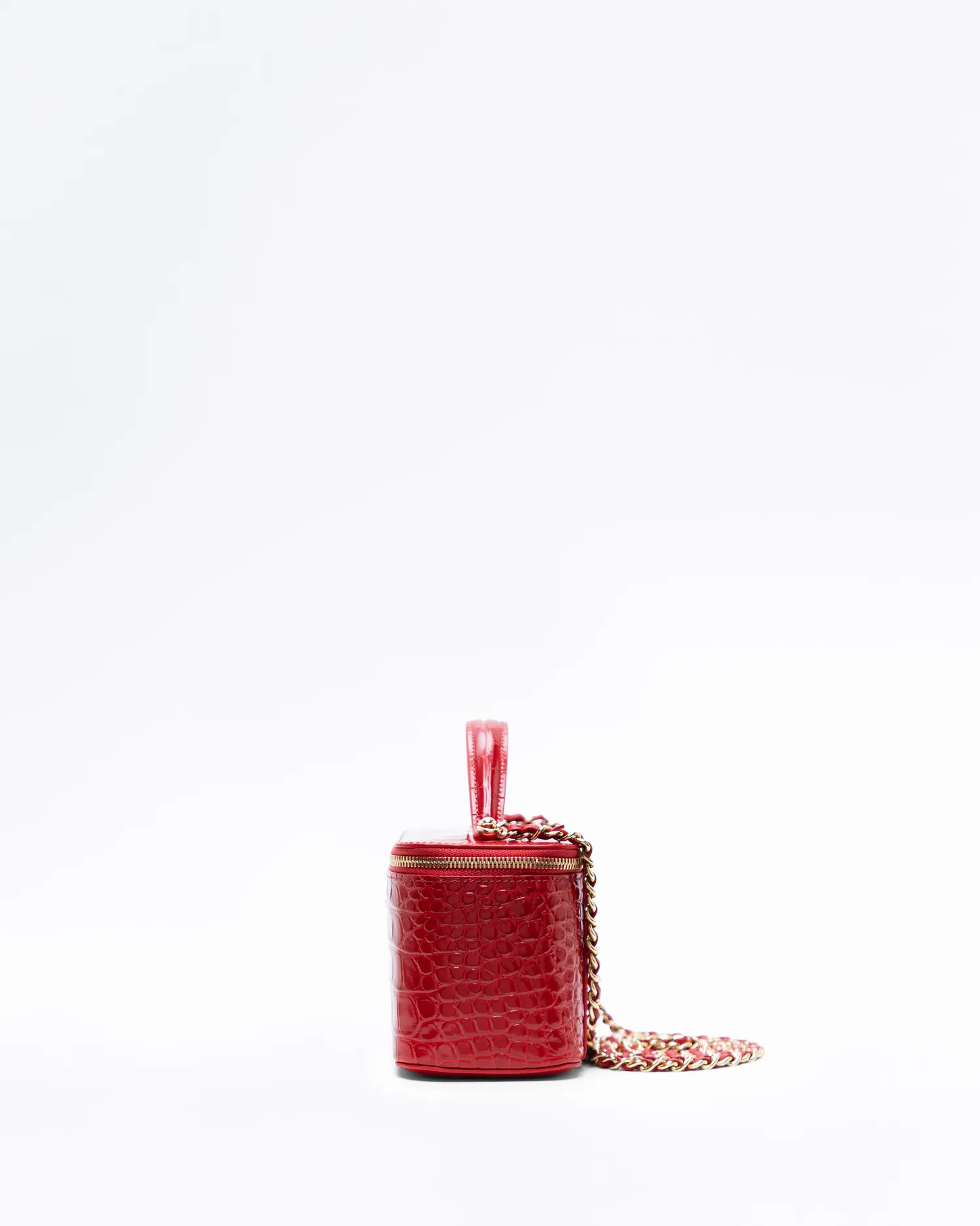 Croc-Embossed Top Handle Vanity With Chain