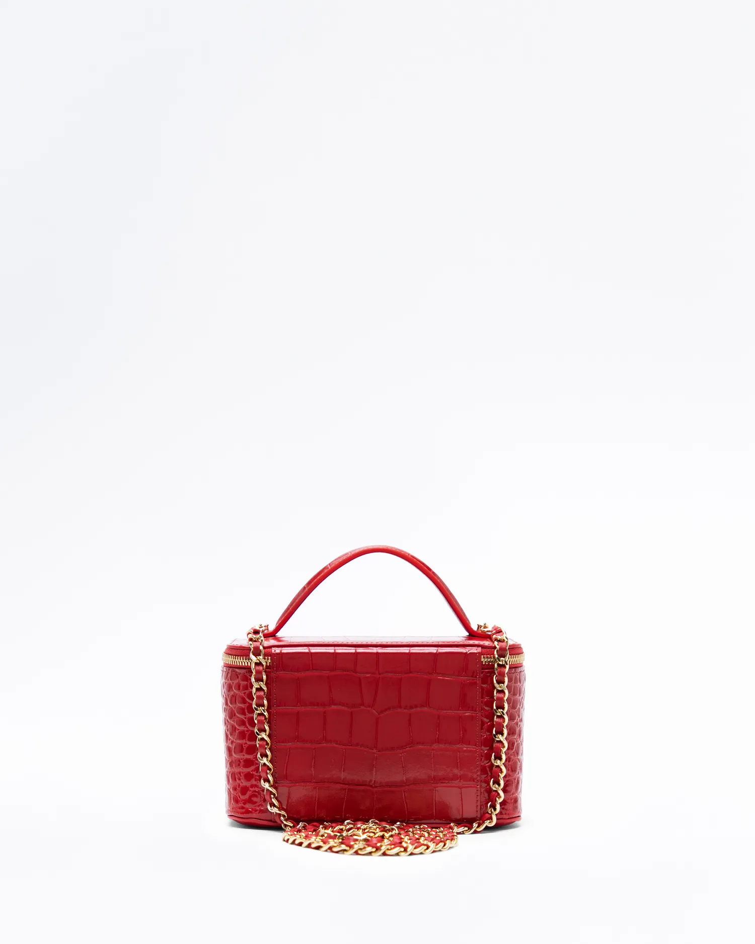 Croc-Embossed Top Handle Vanity With Chain