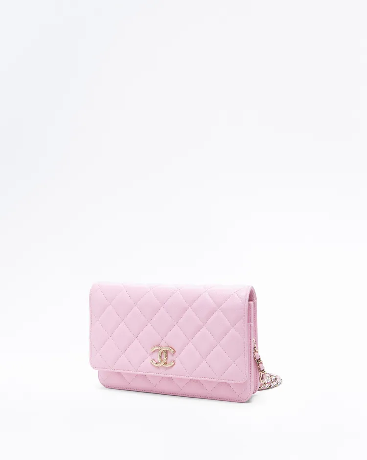 Alternate view angle of Caviar CC Logo Wallet on a Chain