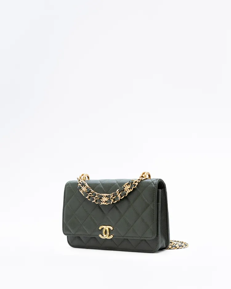 Alternate view angle of Caviar Coco First Wallet on a Chain