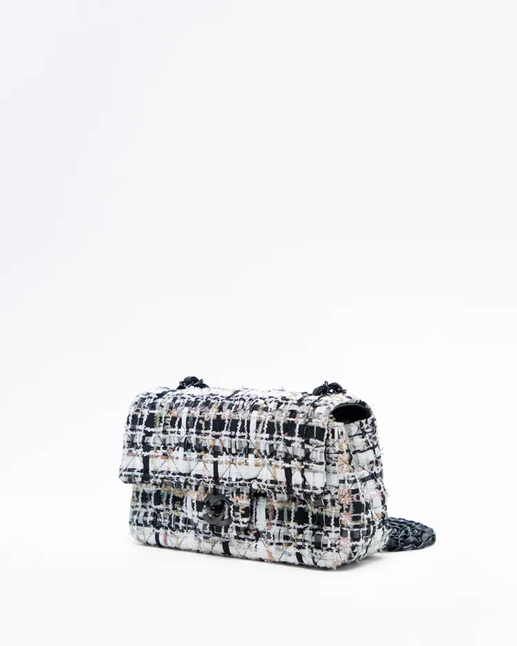 Alternate view angle of So Black Tweed Mini Classic Flap Bag