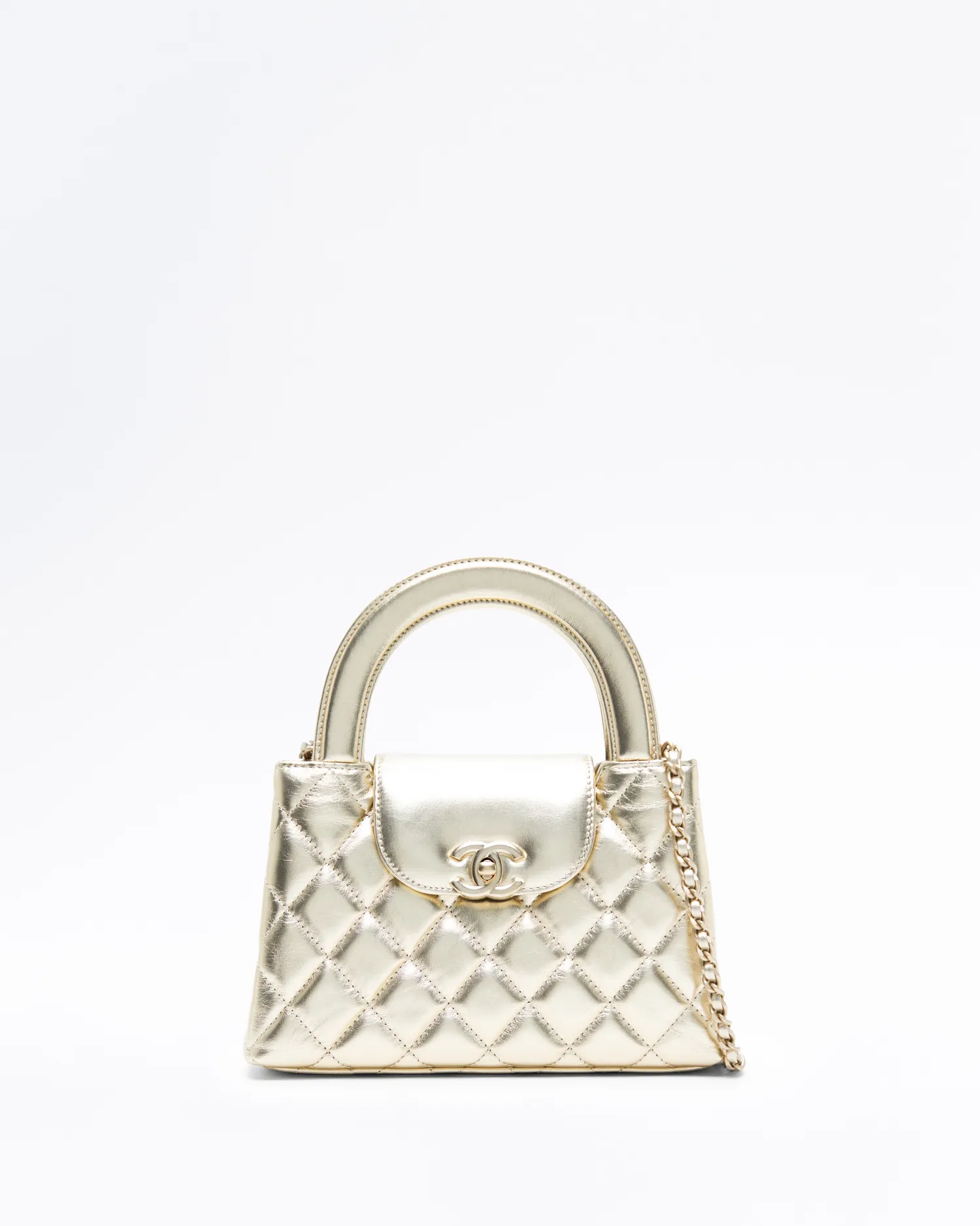 Metallic Kelly Top Handle Nano Shopping Bag