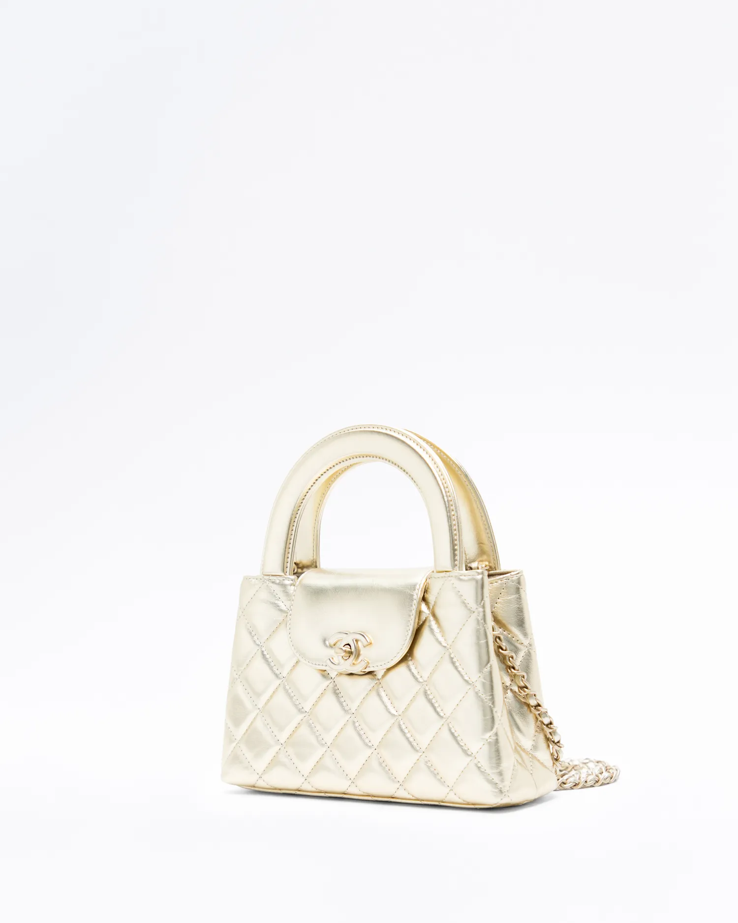 Metallic Kelly Top Handle Nano Shopping Bag