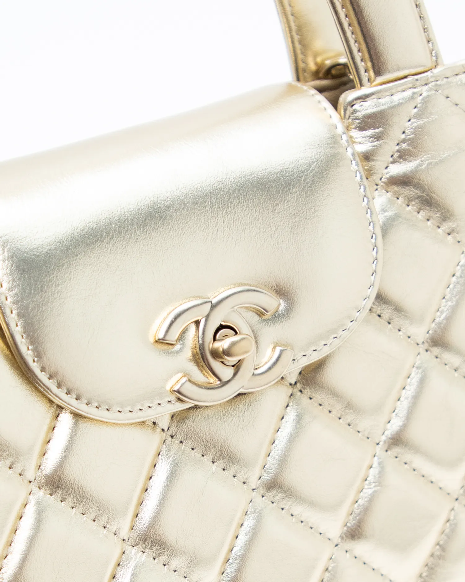Metallic Kelly Top Handle Nano Shopping Bag