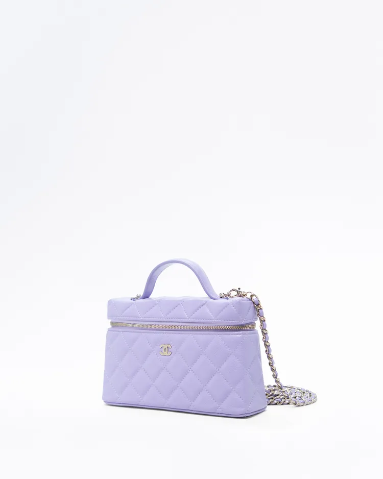 Alternate view angle of Caviar Slim Vanity Case with Chain