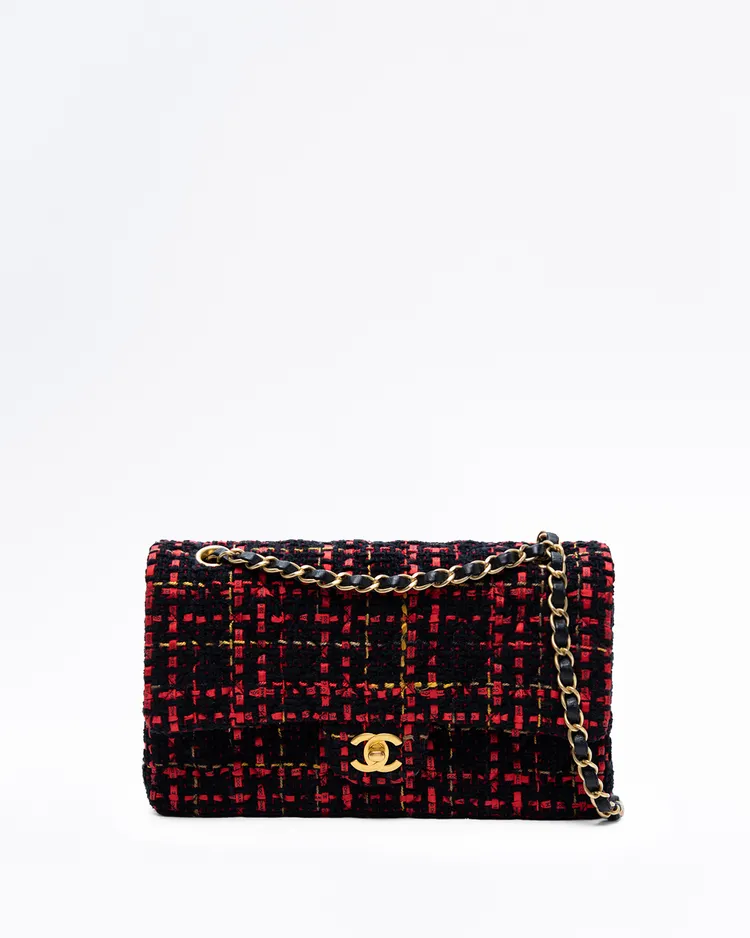 Tweed Ribbon Medium Double Flap Bag