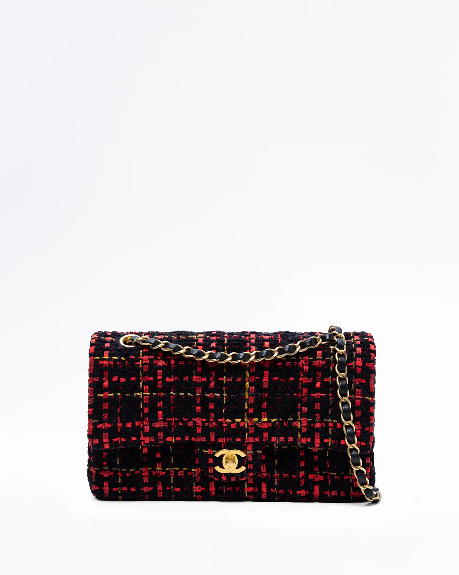 Tweed Ribbon Medium Double Flap Bag