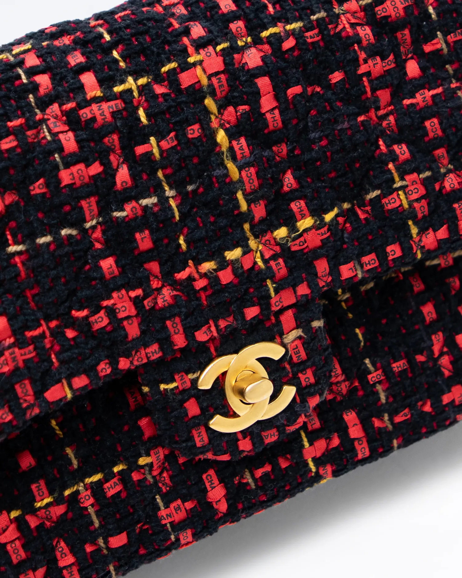 Tweed Ribbon Medium Double Flap Bag