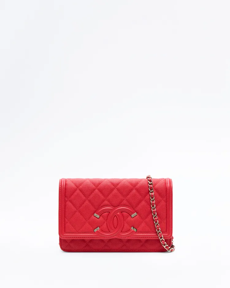 Caviar Quilted Filigree Wallet on a Chain