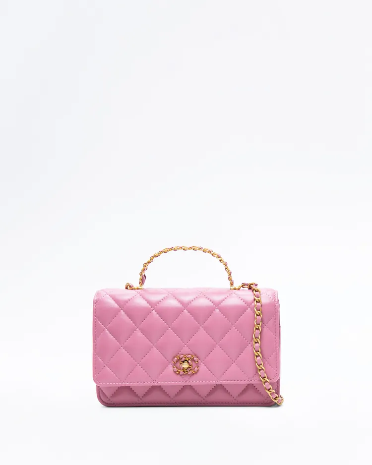 Strass Woven CC Top Handle Wallet on a Chain