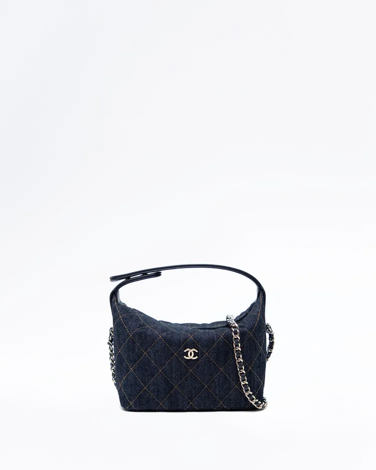 Denim Hobo Clutch with Chain