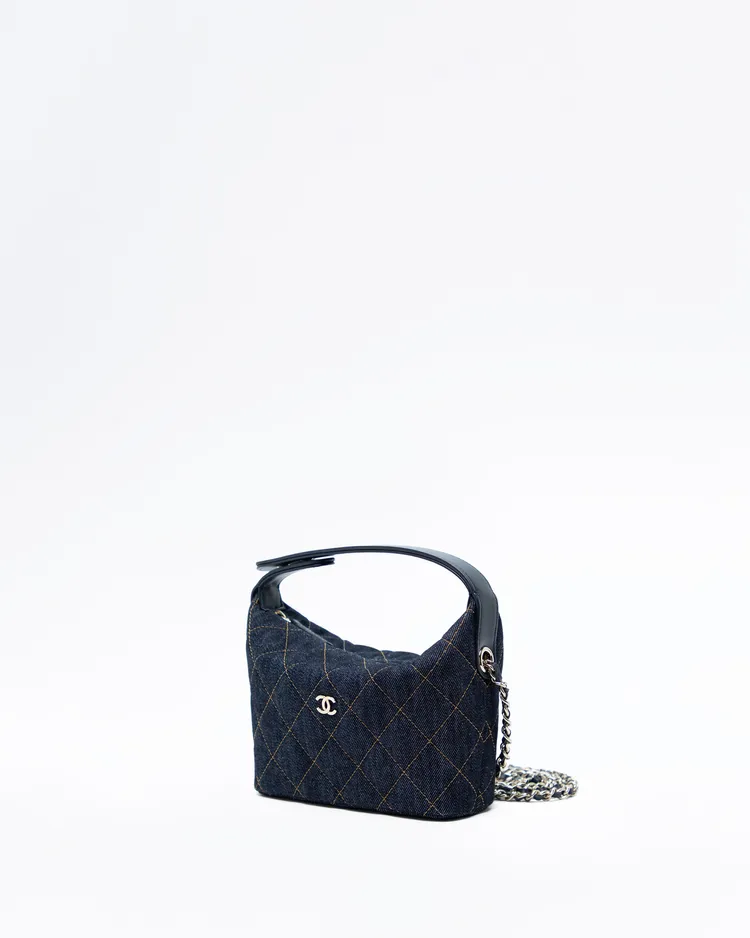 Alternate view angle of Denim Hobo Clutch with Chain