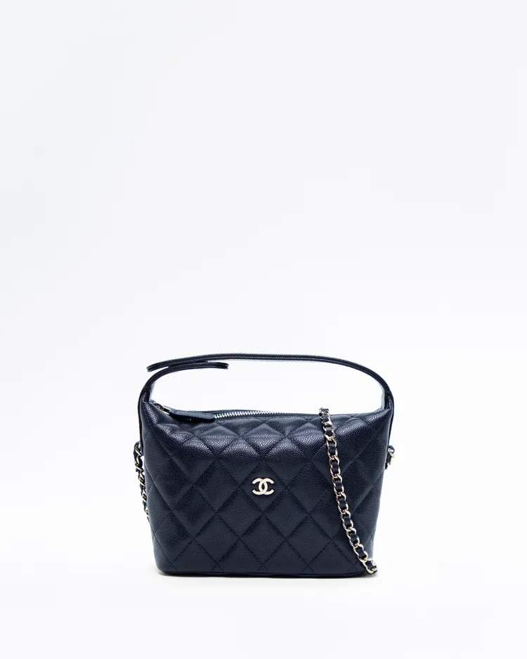 Caviar Quilted Hobo Clutch with Chain