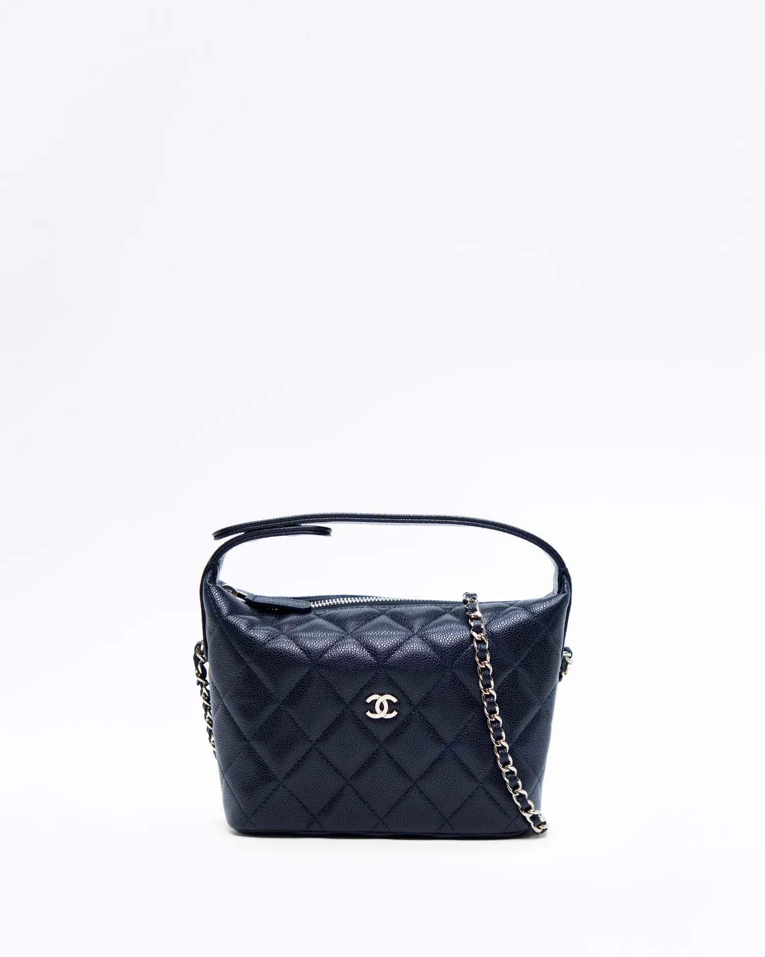 Caviar Quilted Hobo Clutch with Chain