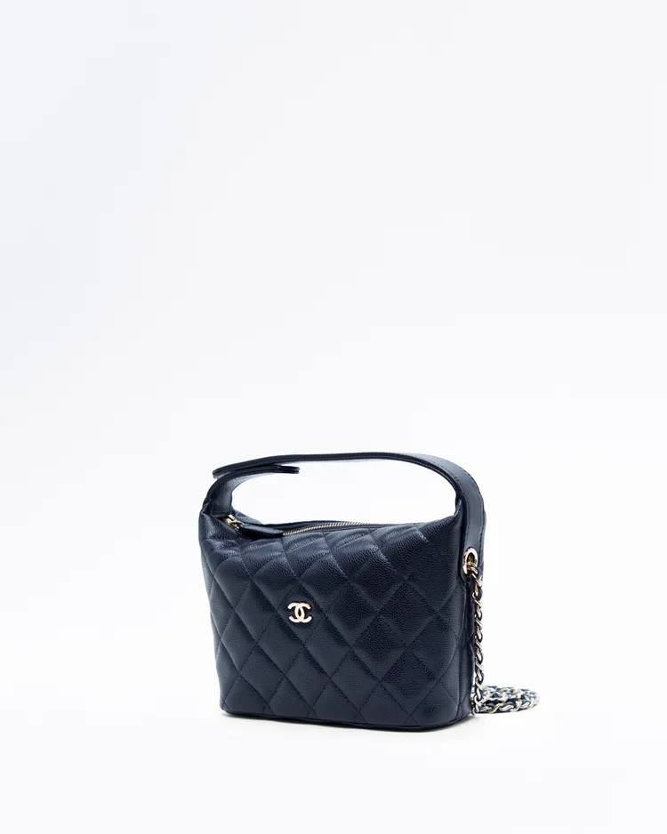 Alternate view angle of Caviar Quilted Hobo Clutch with Chain