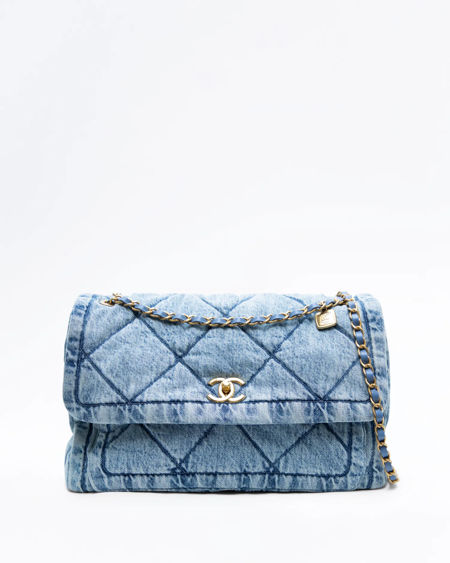 Washed Denim Maxi Flap Bag