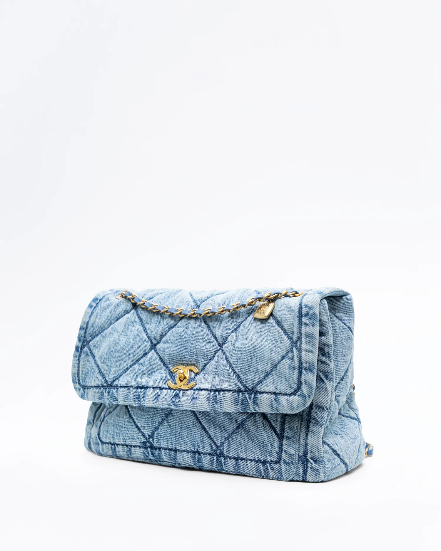 Washed Denim Maxi Flap Bag