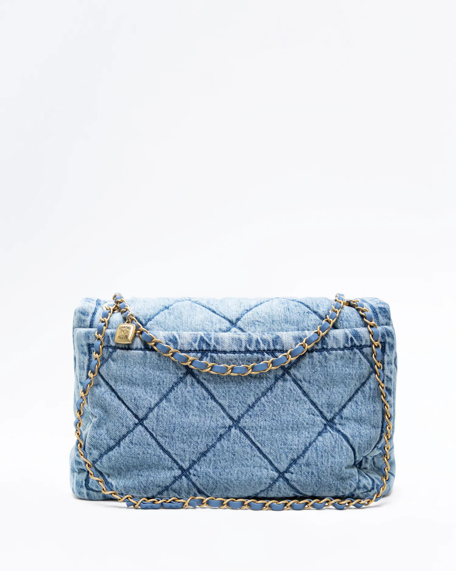 Washed Denim Maxi Flap Bag
