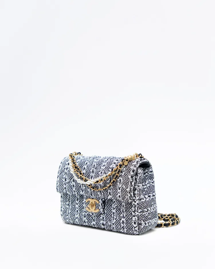 Alternate view angle of Tweed Pearl Twist Small Flap Bag