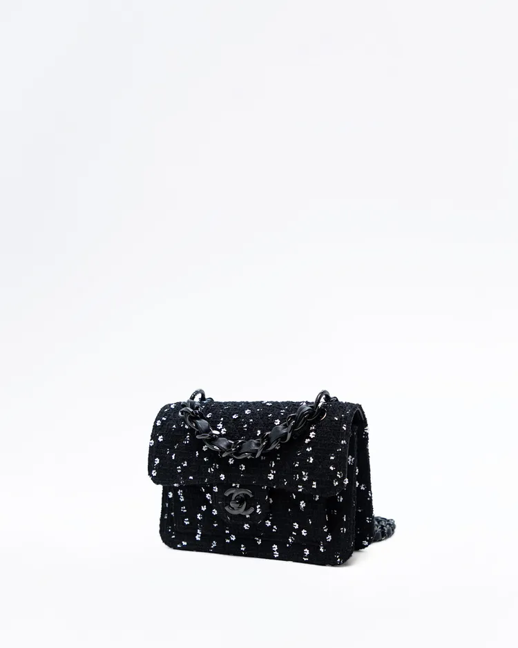 Alternate view angle of Tweed Sequin So Black Mini Flap Bag