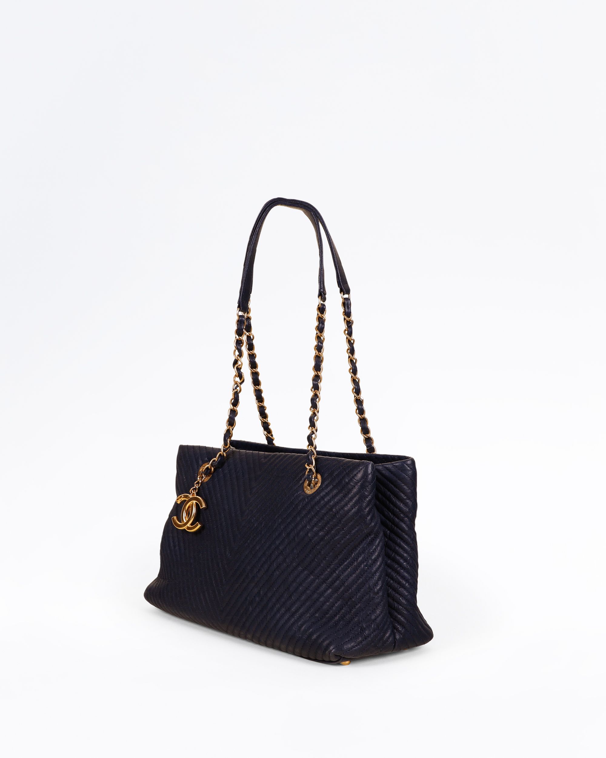 Chanel Chevron Surpique Small Shopping Tote | Vivrelle