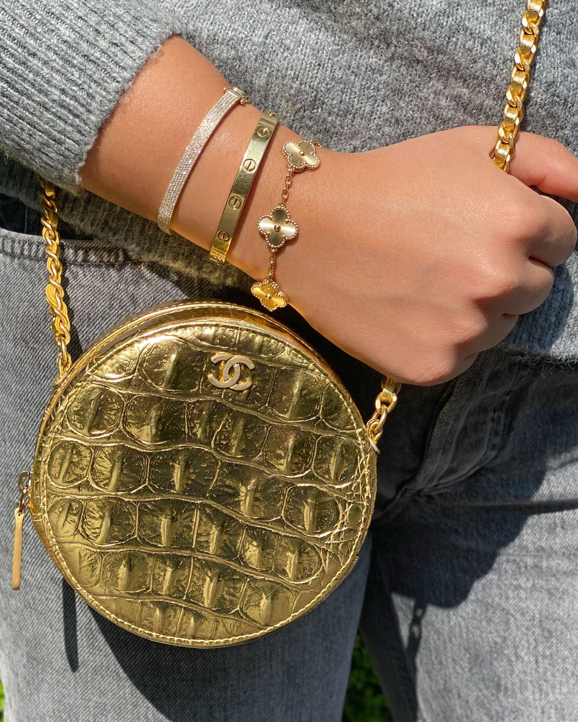 Chanel Paris-New York Coco Croc-Embossed Round Mini Pouch | Vivrelle
