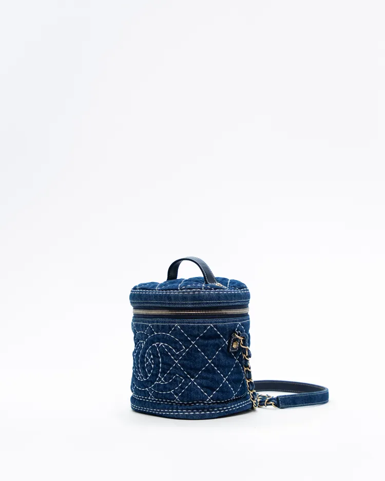 Alternate view angle of Stitched Denim Trip Vanity Case