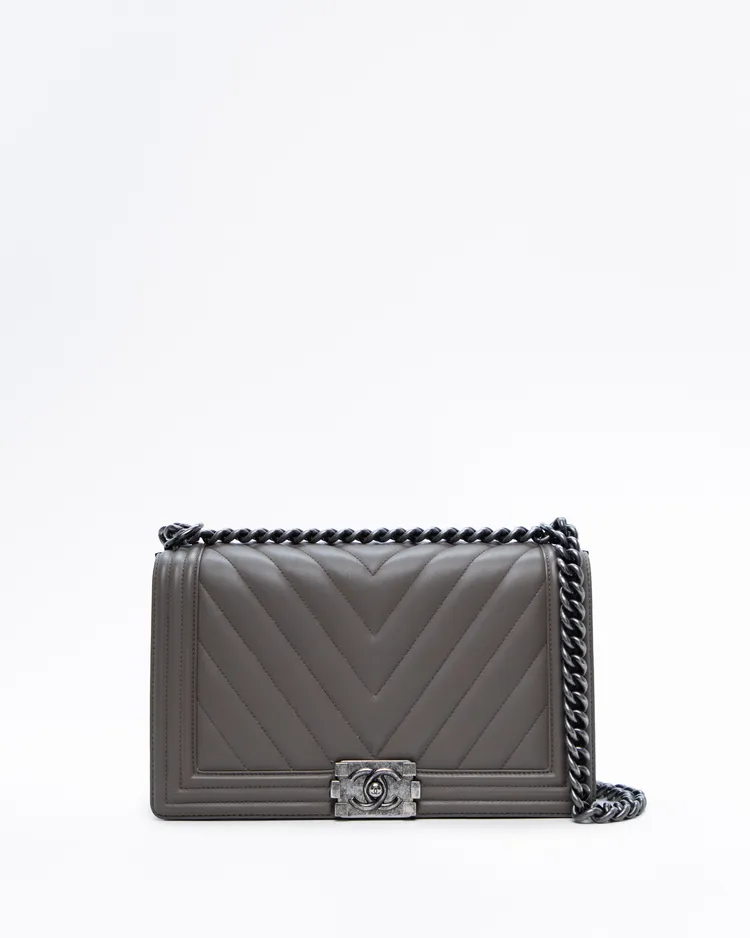 Lambskin Chevron Quilted Large Boy Bag