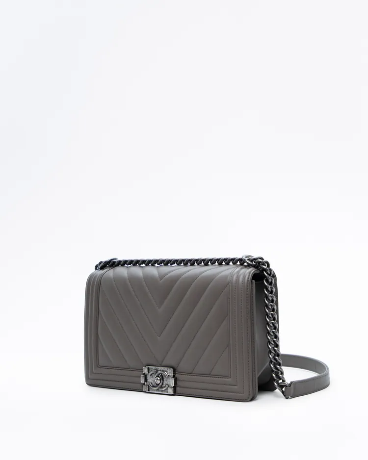 Alternate view angle of Lambskin Chevron Quilted Large Boy Bag