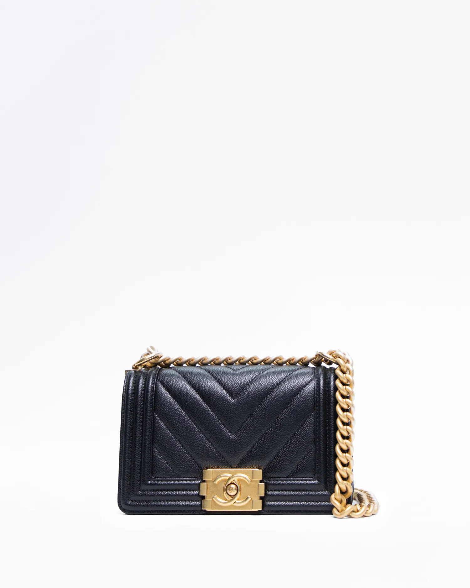 Caviar Chevron Small Boy Bag