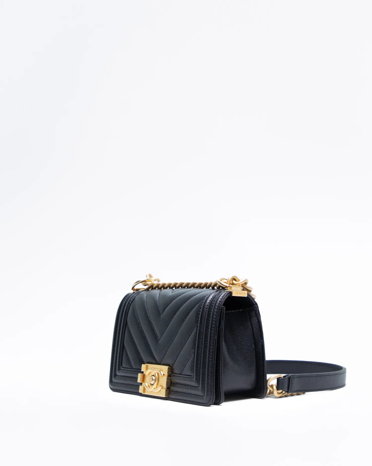 Caviar Chevron Small Boy Bag