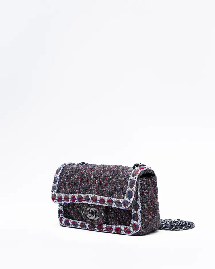 Alternate view angle of Tweed Braided Mini Classic Flap Bag