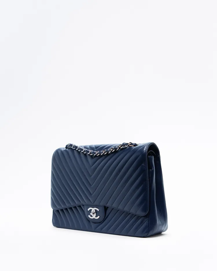 Alternate view angle of Caviar Chevron Maxi Classic Double Flap Bag