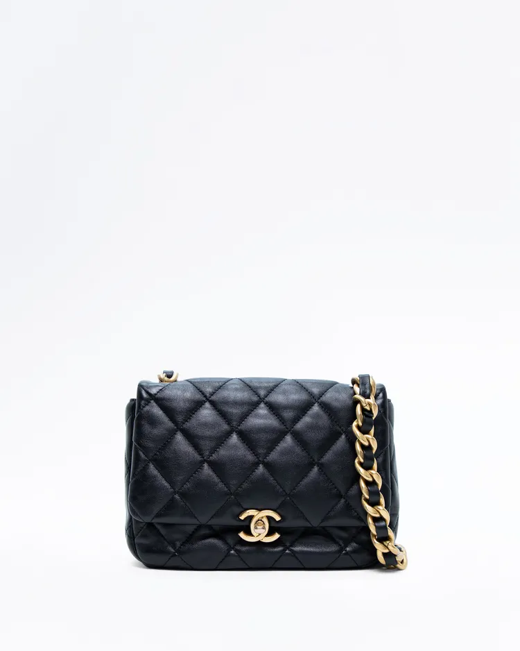 Lambskin Lacquered Chain Small Flap Bag