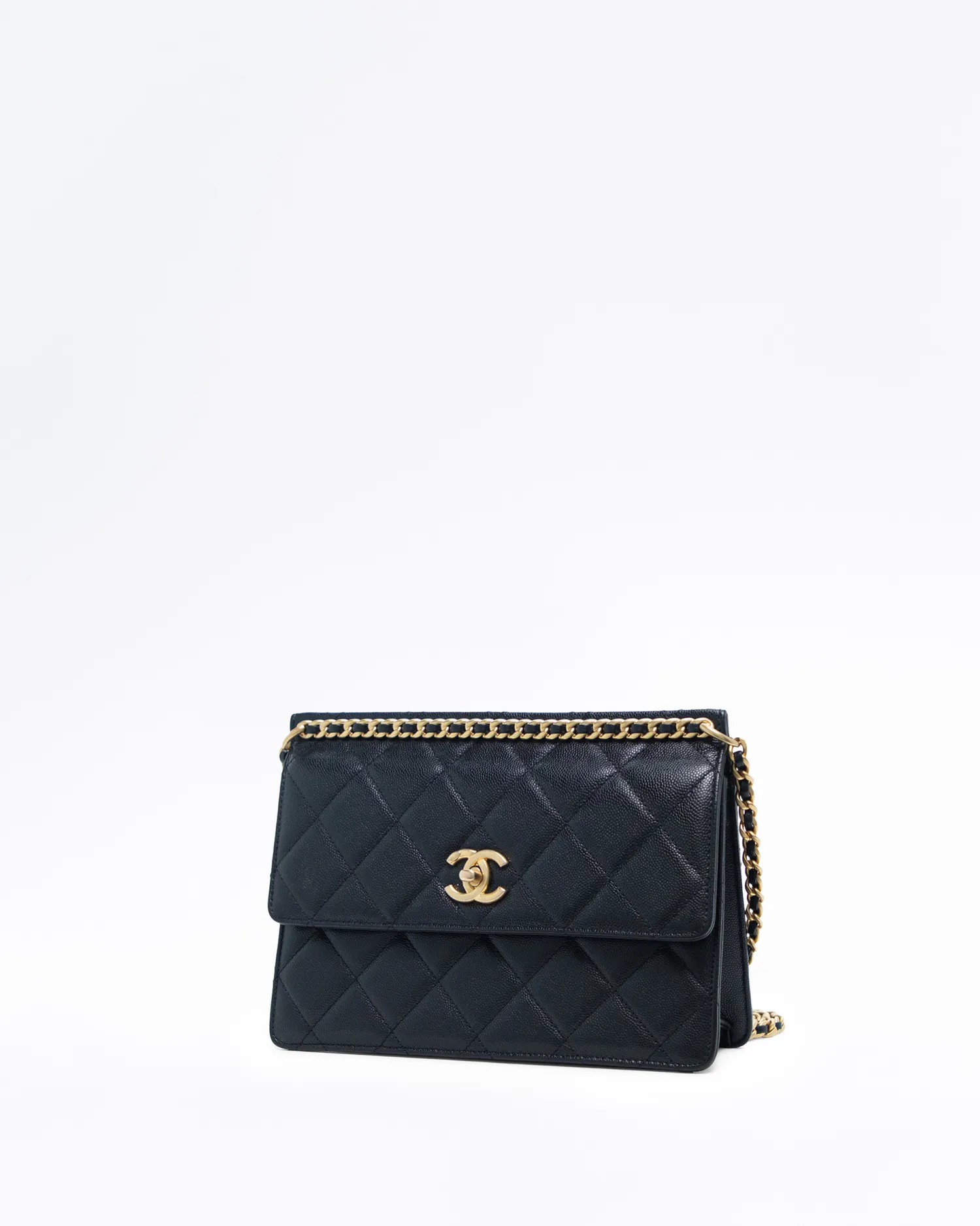 Caviar Woven Chain Bar Flap Bag
