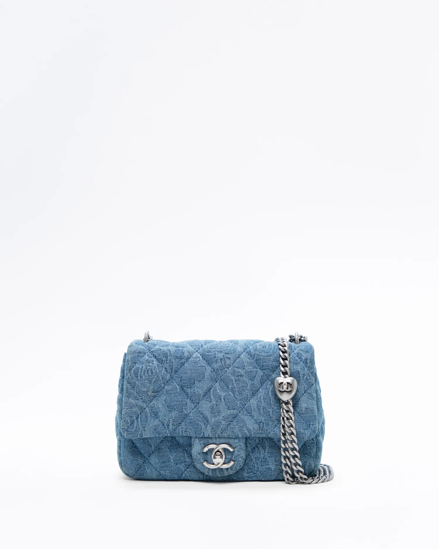 Denim Camellia Sweetheart Mini Flap Bag
