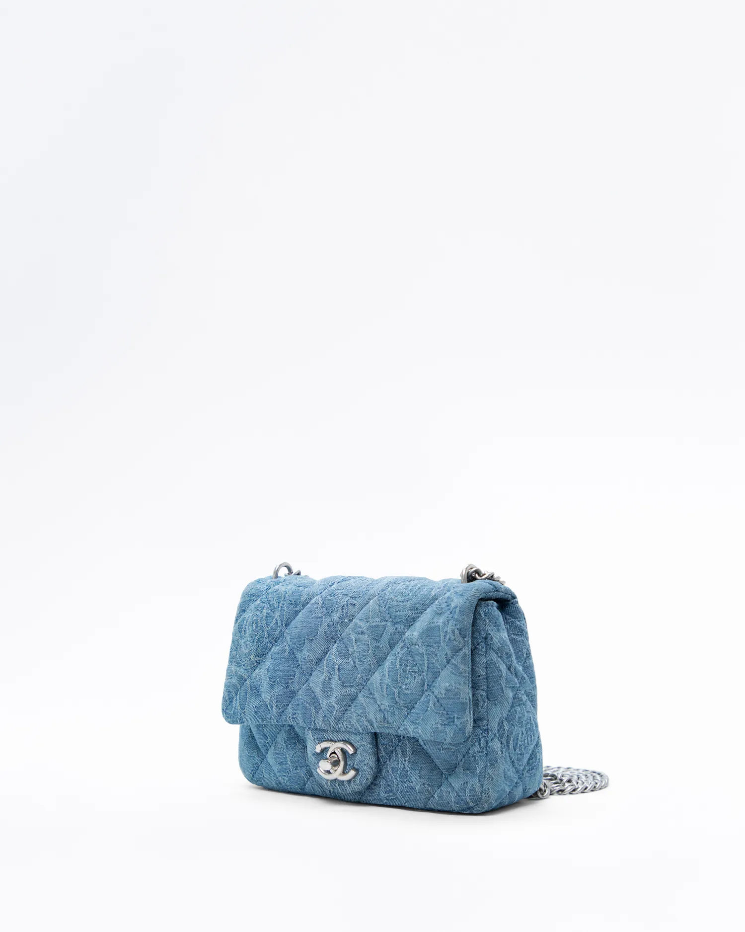 Denim Camellia Sweetheart Mini Flap Bag