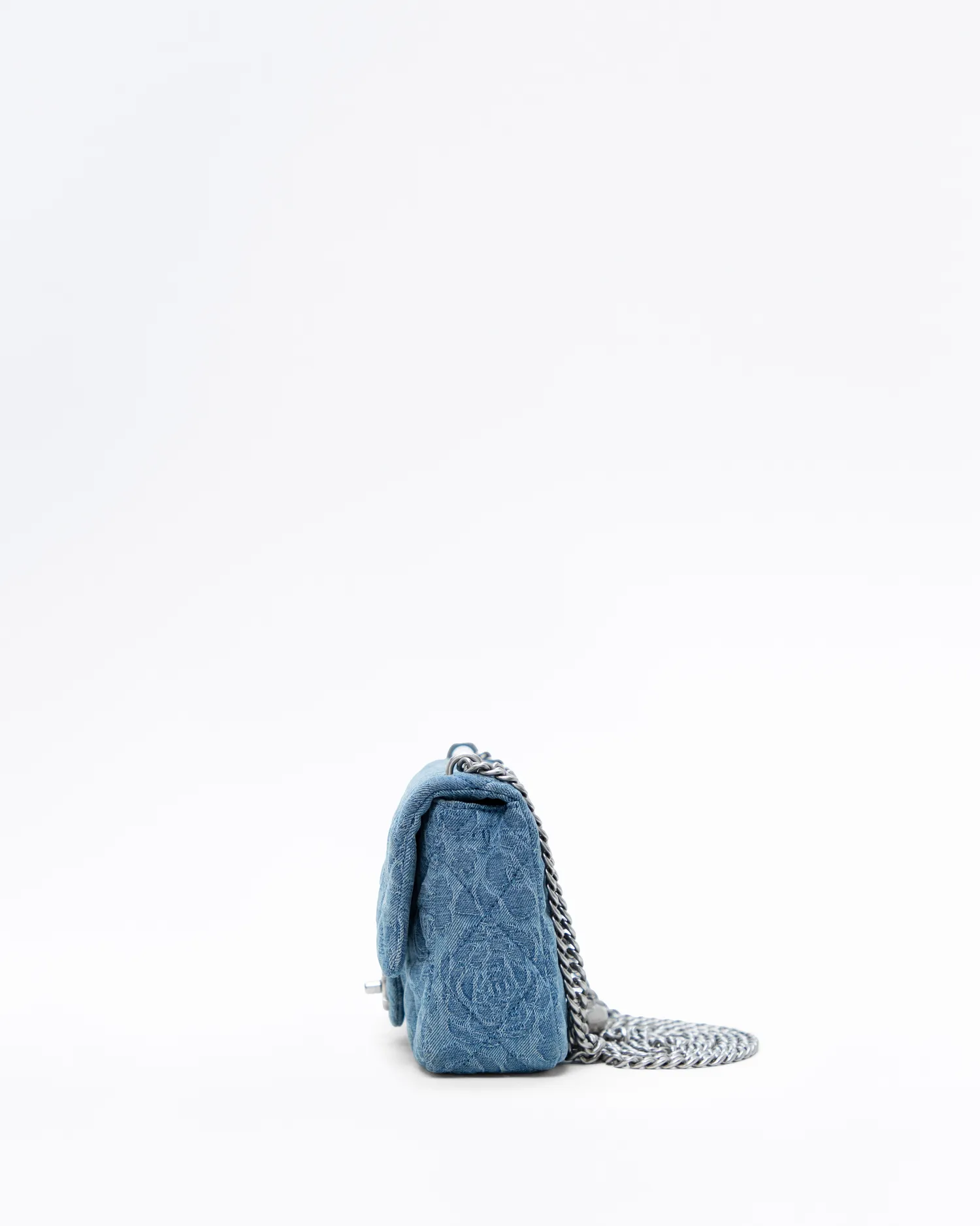 Denim Camellia Sweetheart Mini Flap Bag
