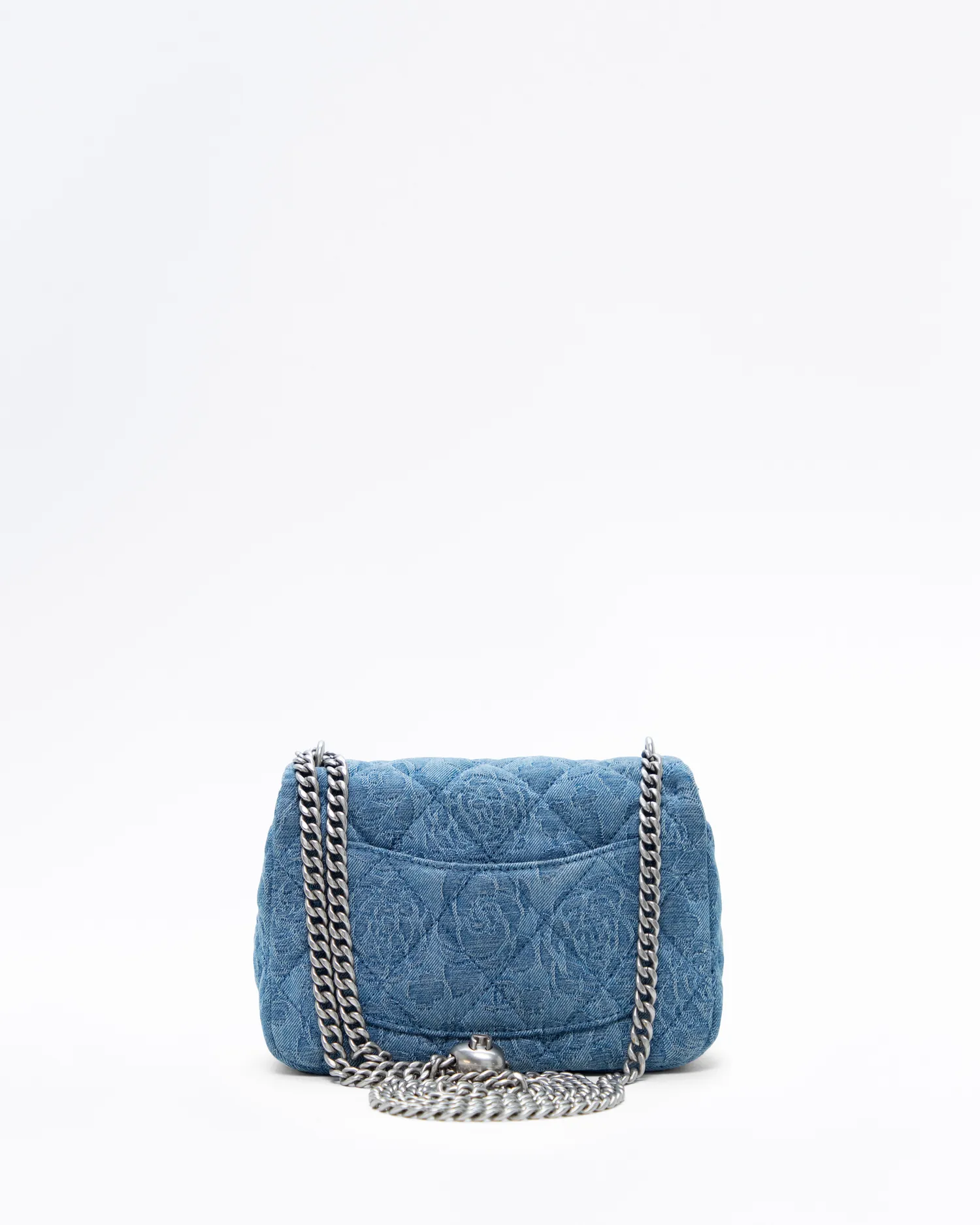 Denim Camellia Sweetheart Mini Flap Bag