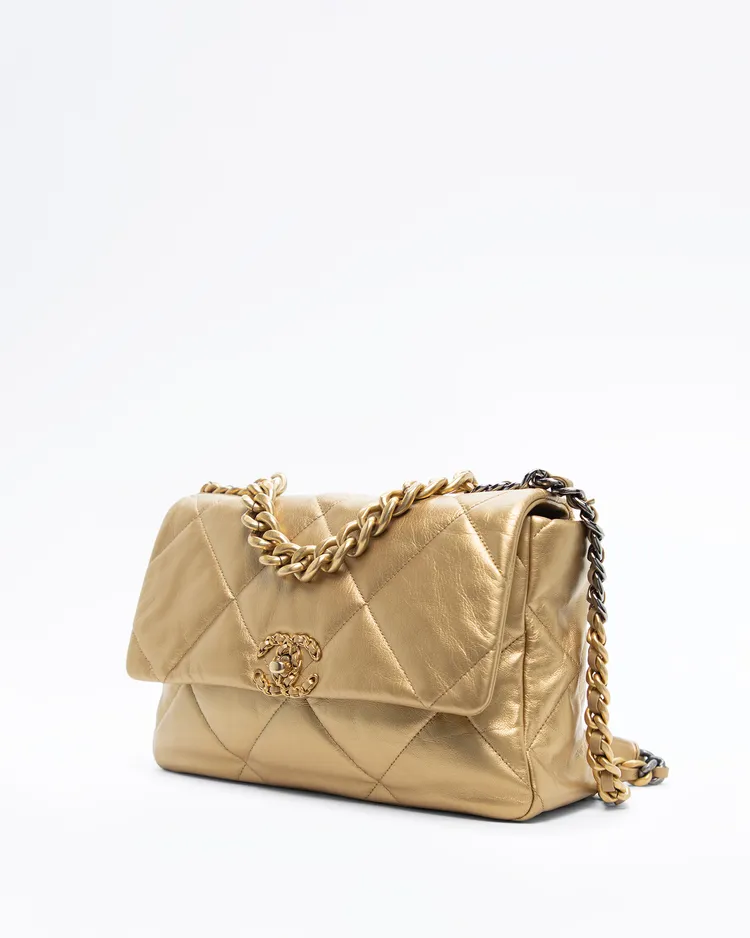 Alternate view angle of Metallic Chanel 19 Large Flap Bag