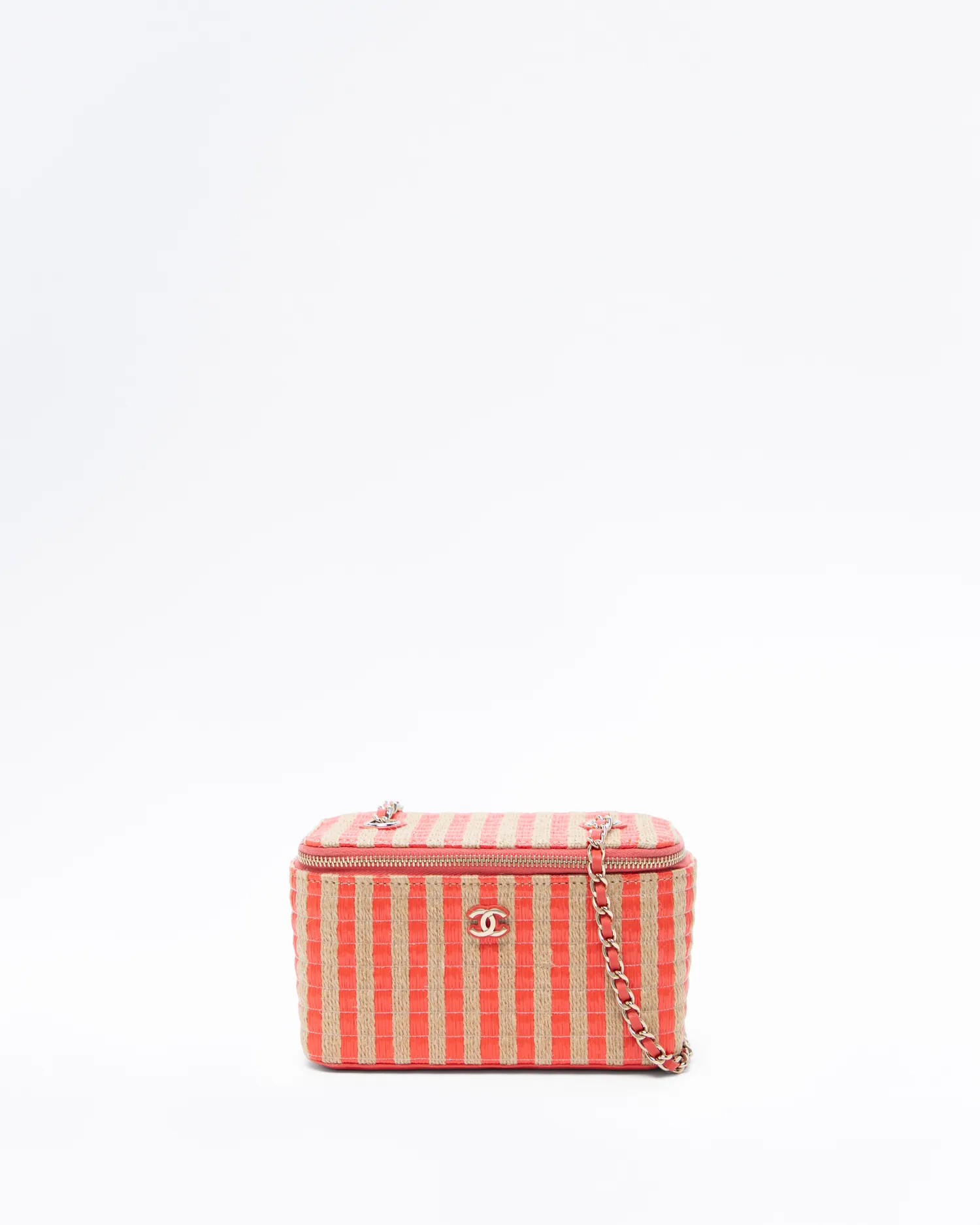 Raffia Mini Vanity Case with Chain